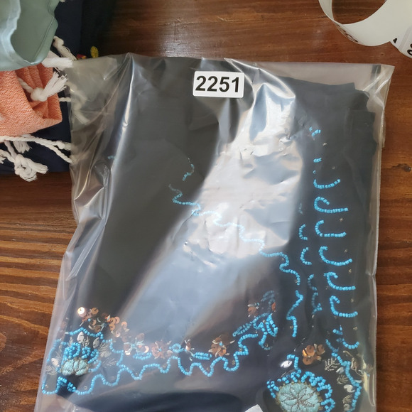 WHBM Silk Cover Up Dress Sheer Beaded Black Navajo Whimsigoth Resort Swim Boho - Picture 9 of 9